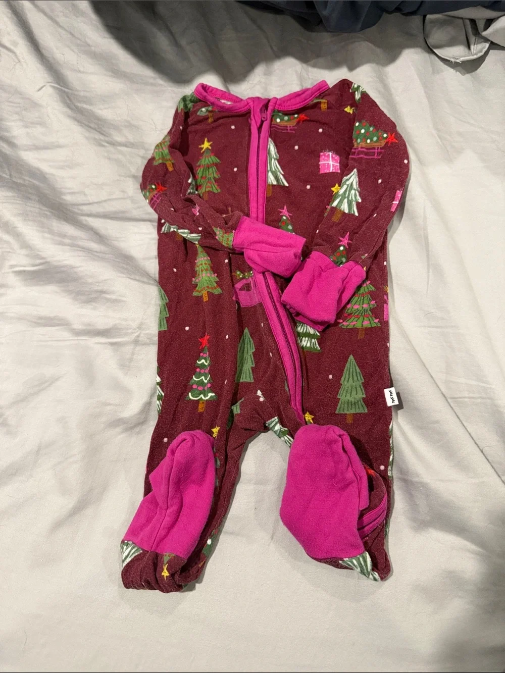 Little Sleepies Burgundy and Hot Pink Christmas Tree Footed Pajamas